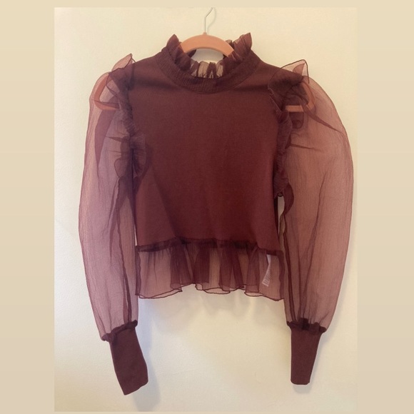 NWOT Zara burgundy blouse size medium featured on SS - Picture 3 of 10